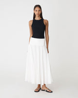 Deb Cotton Midi Full Skirt in ivory — full-length view