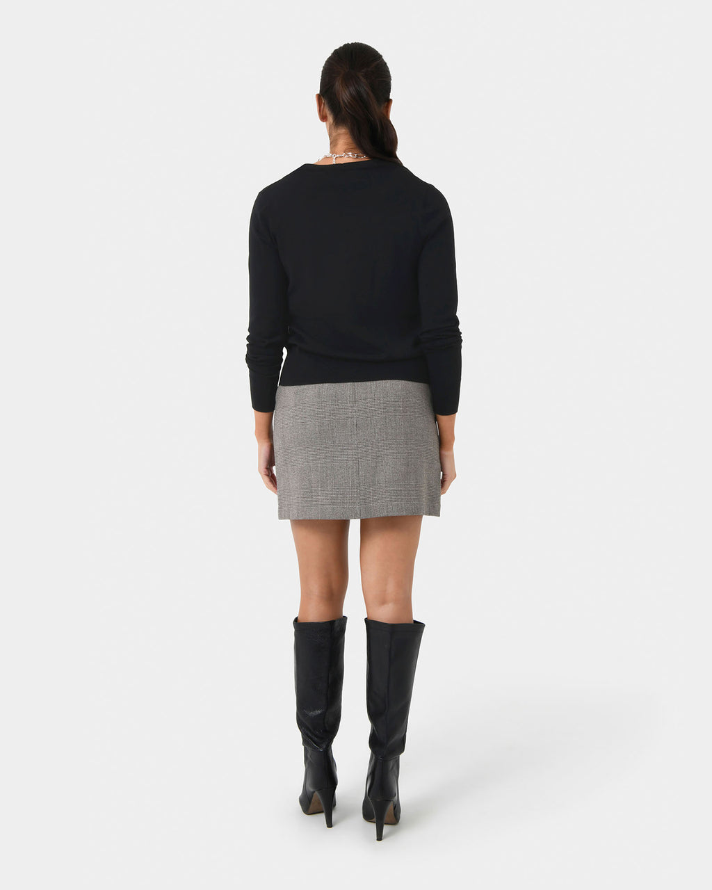 Kai Check Mini Skirt in beige black — back view