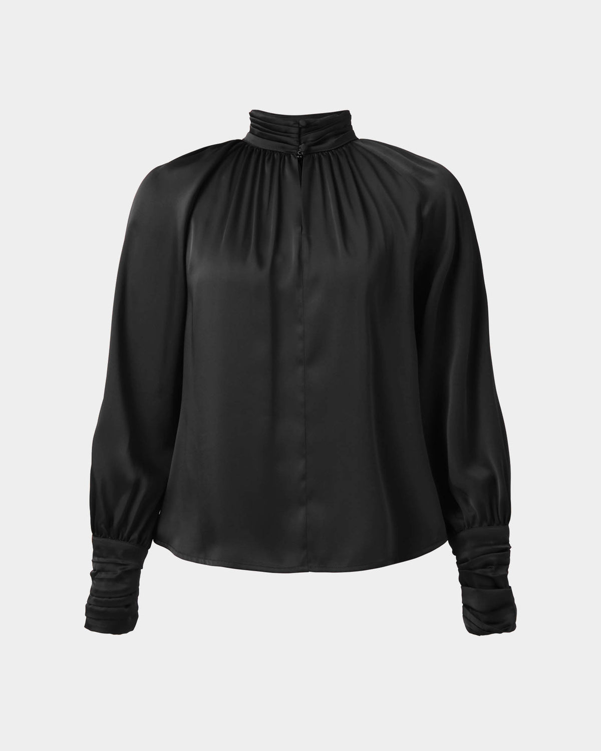 Anna Pleated Satin Blouse in black — product-only view