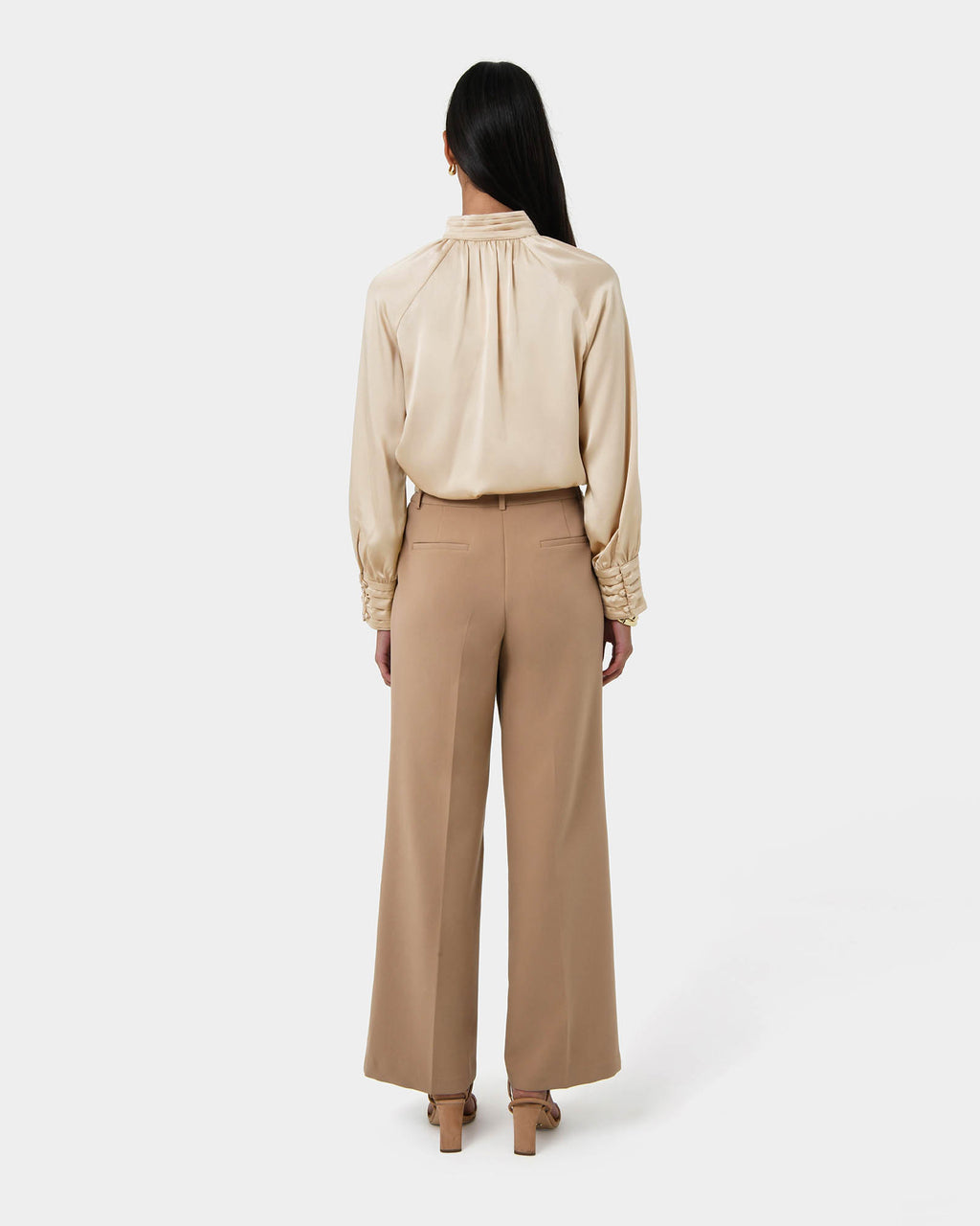 Anna Pleated Satin Blouse in champagne — back view