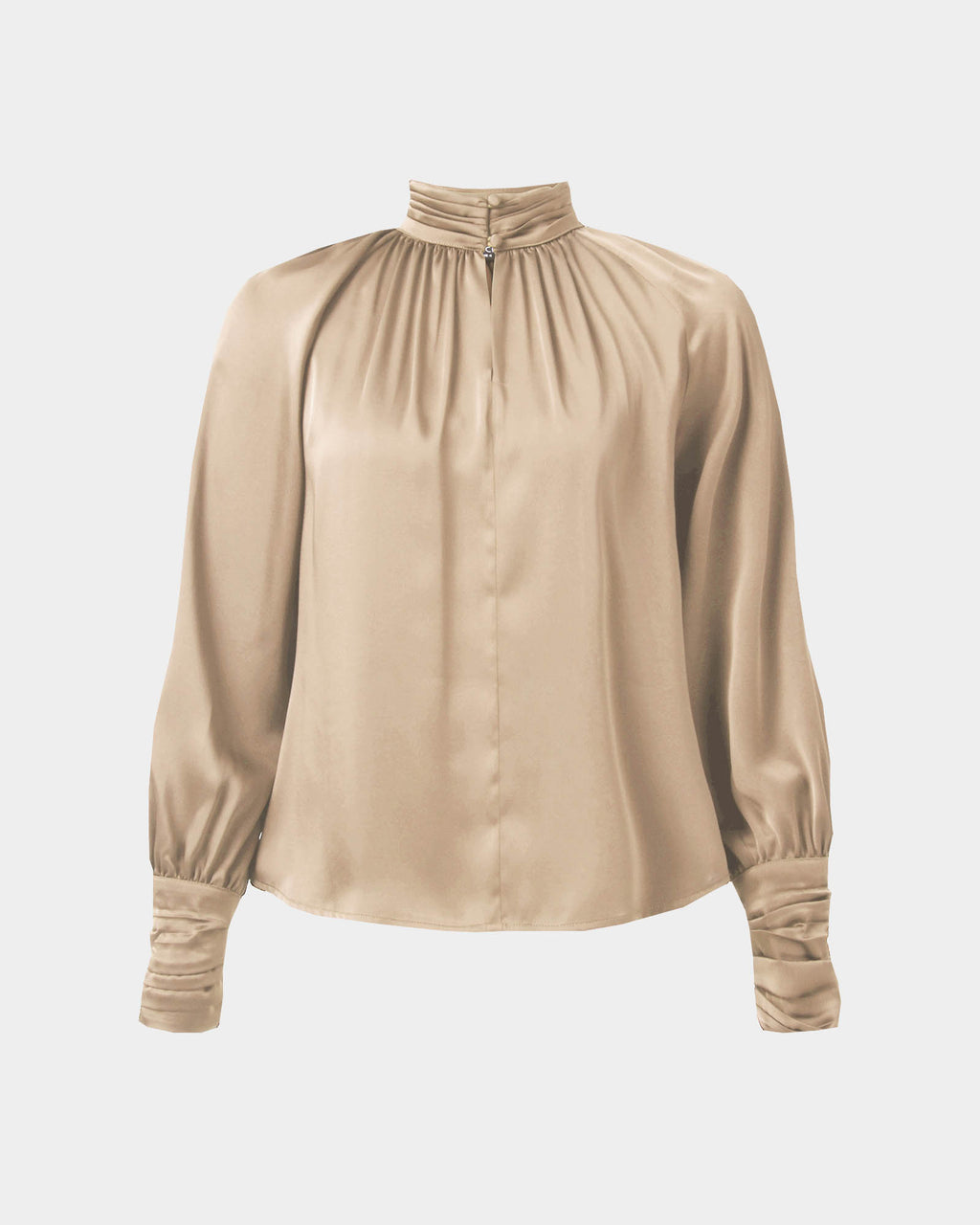 Anna Pleated Satin Blouse in champagne — product-only view