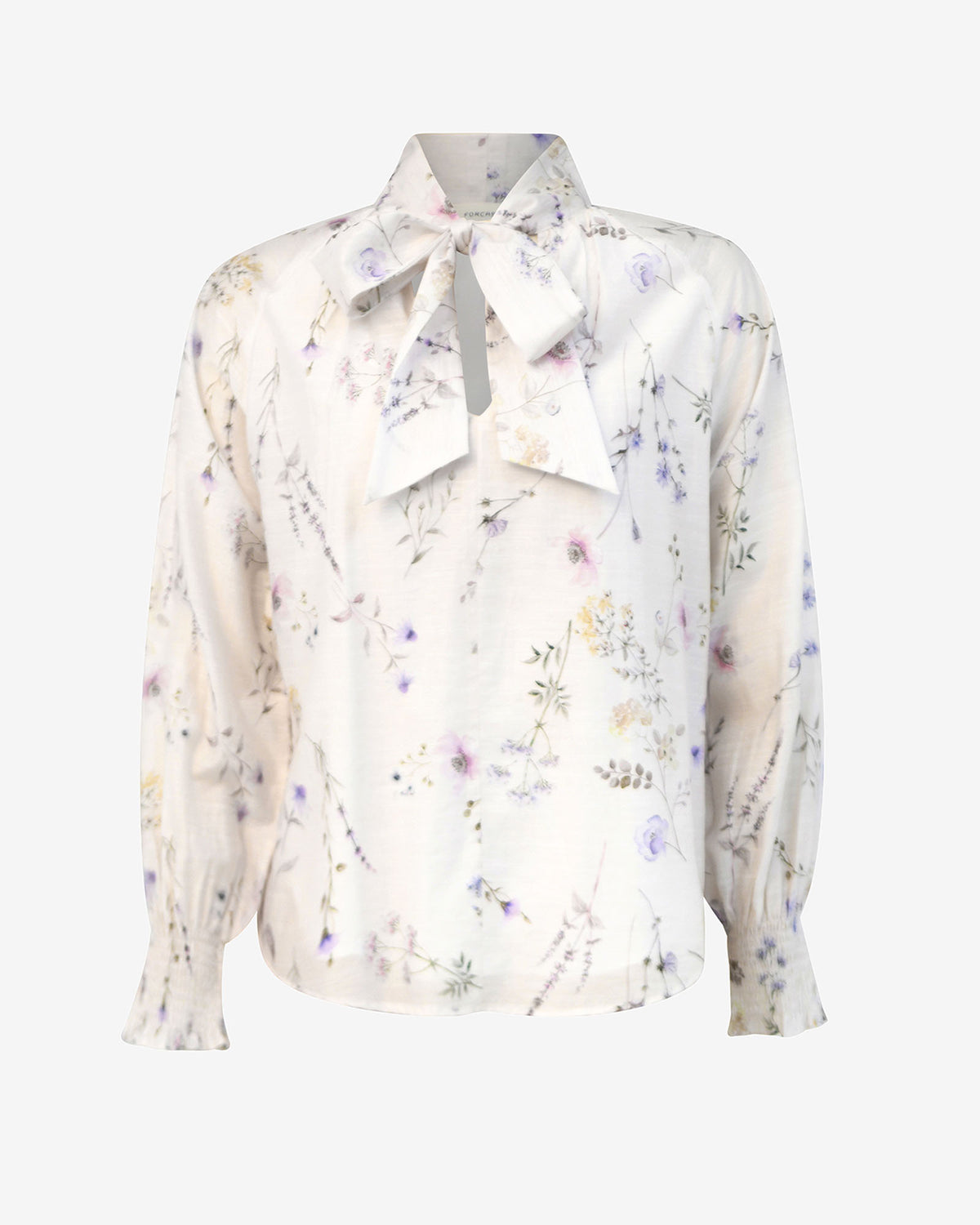 Aurae Floral Tie Blouse in ivory floral — product-only view