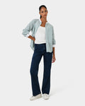 Melie Cotton Stripe Shirt in mint stripe — full-length view