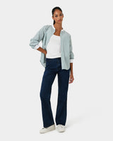 Melie Cotton Stripe Shirt in mint stripe — full-length view