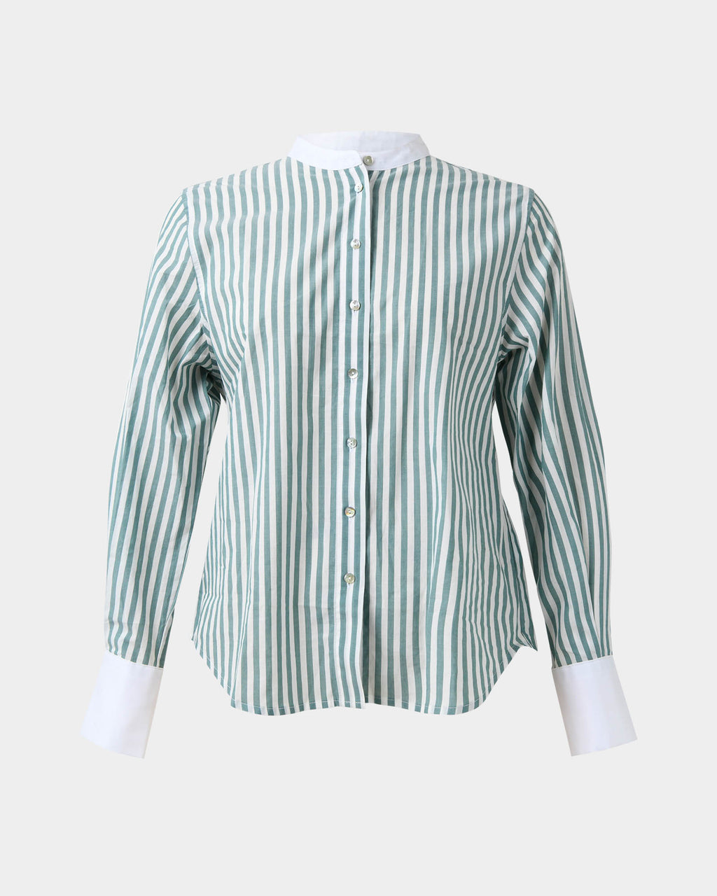 Melie Cotton Stripe Shirt in mint stripe — product-only view