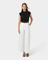 Kiar Pleated Satin Top in black — full-length view