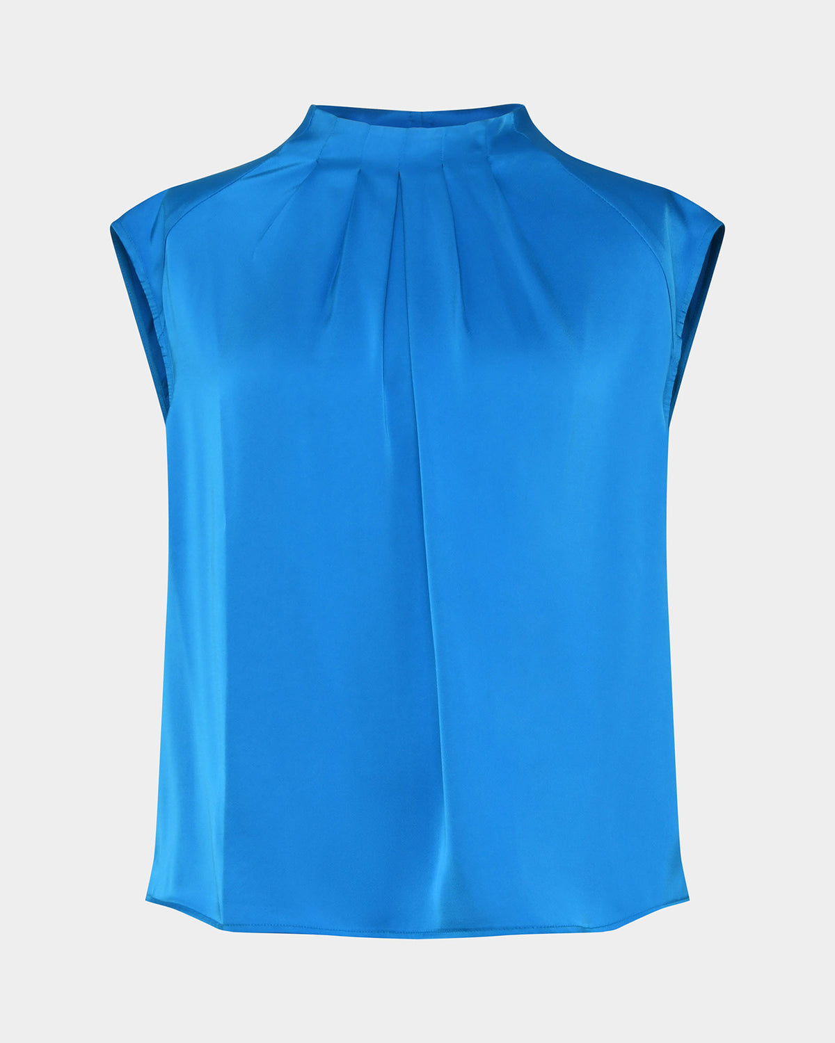 Kiar Pleated Satin Top in oriental blue — product-only view