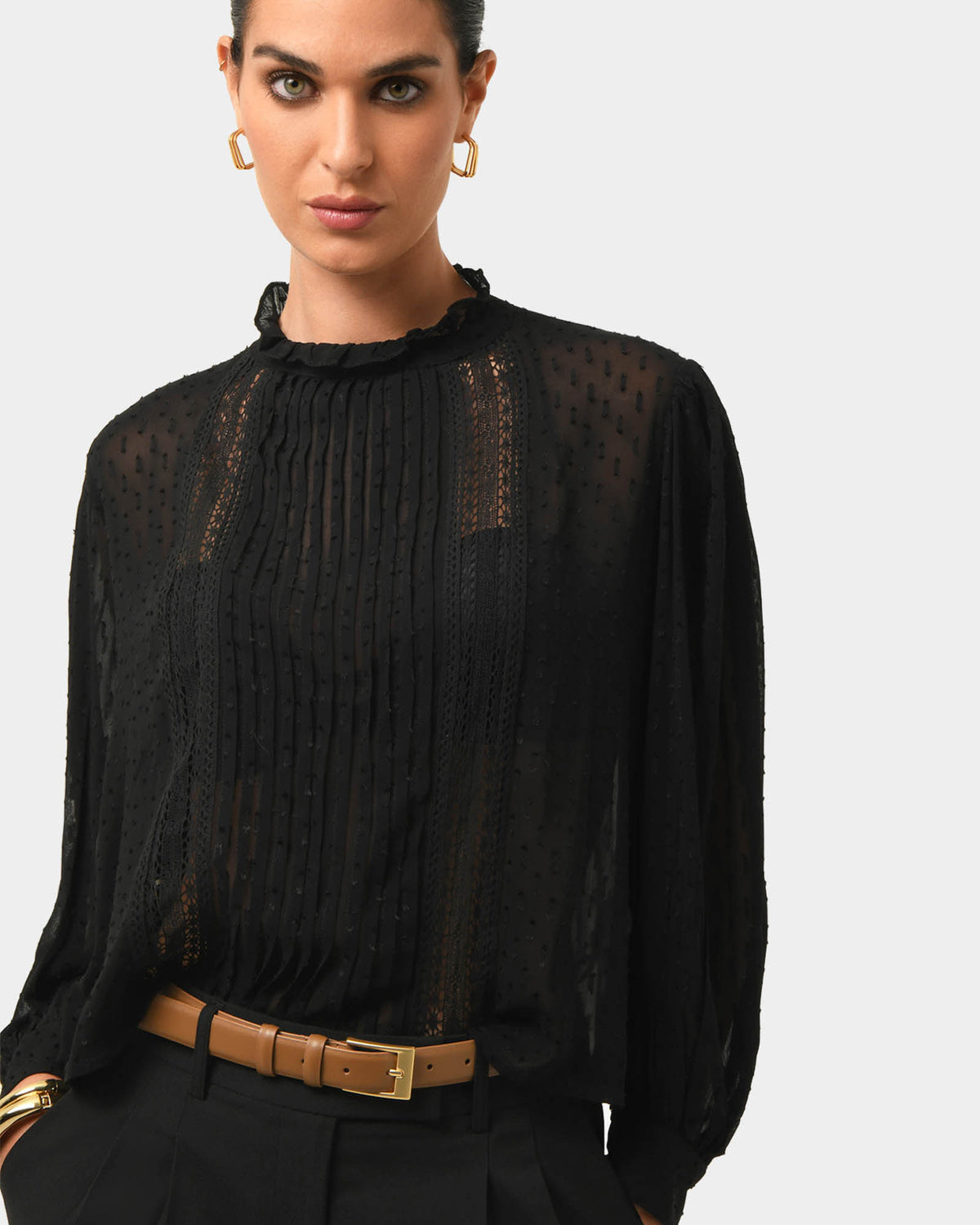 Aliana Lace Blouse in black — close-up view