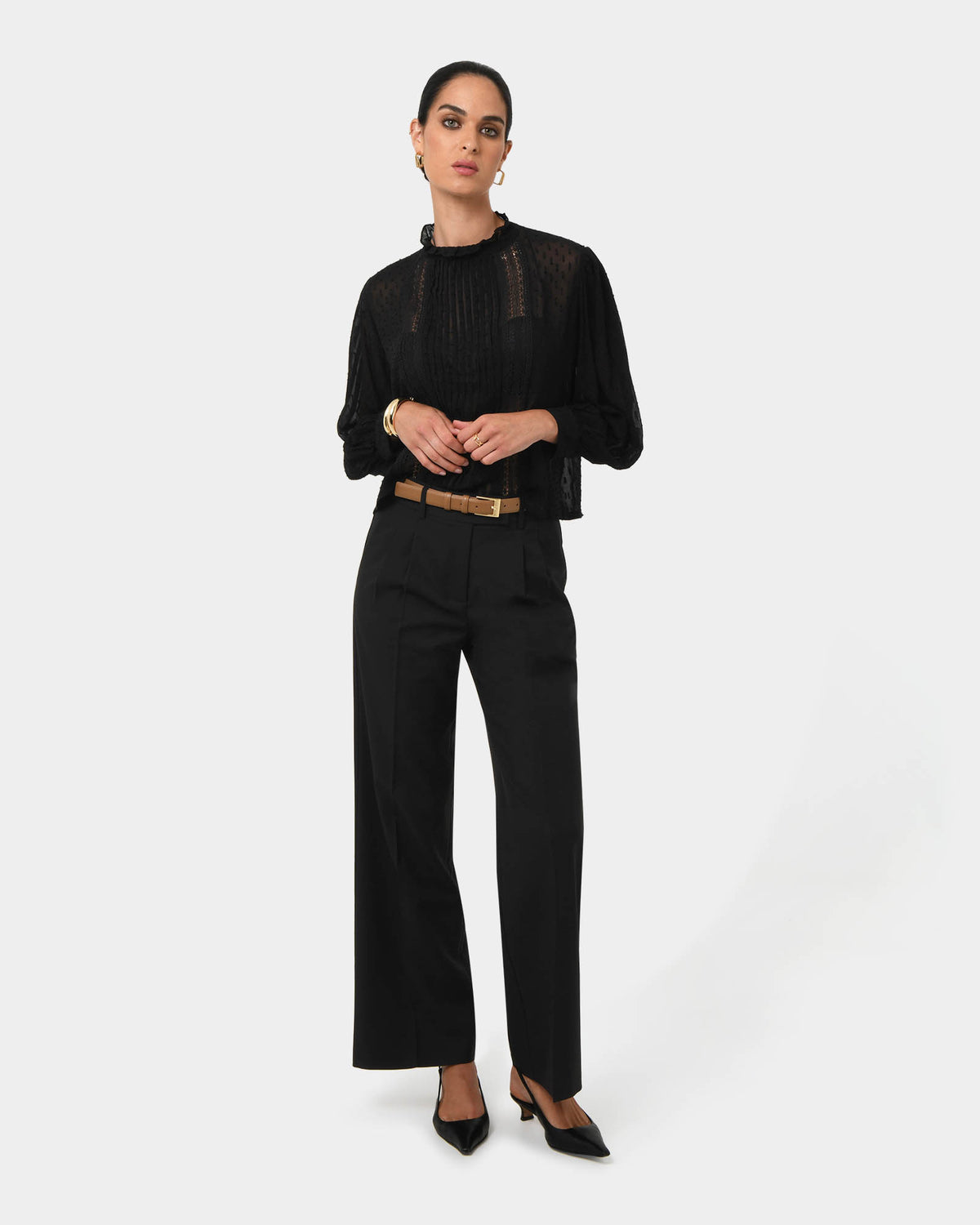 Aliana Lace Blouse in black — full-length view
