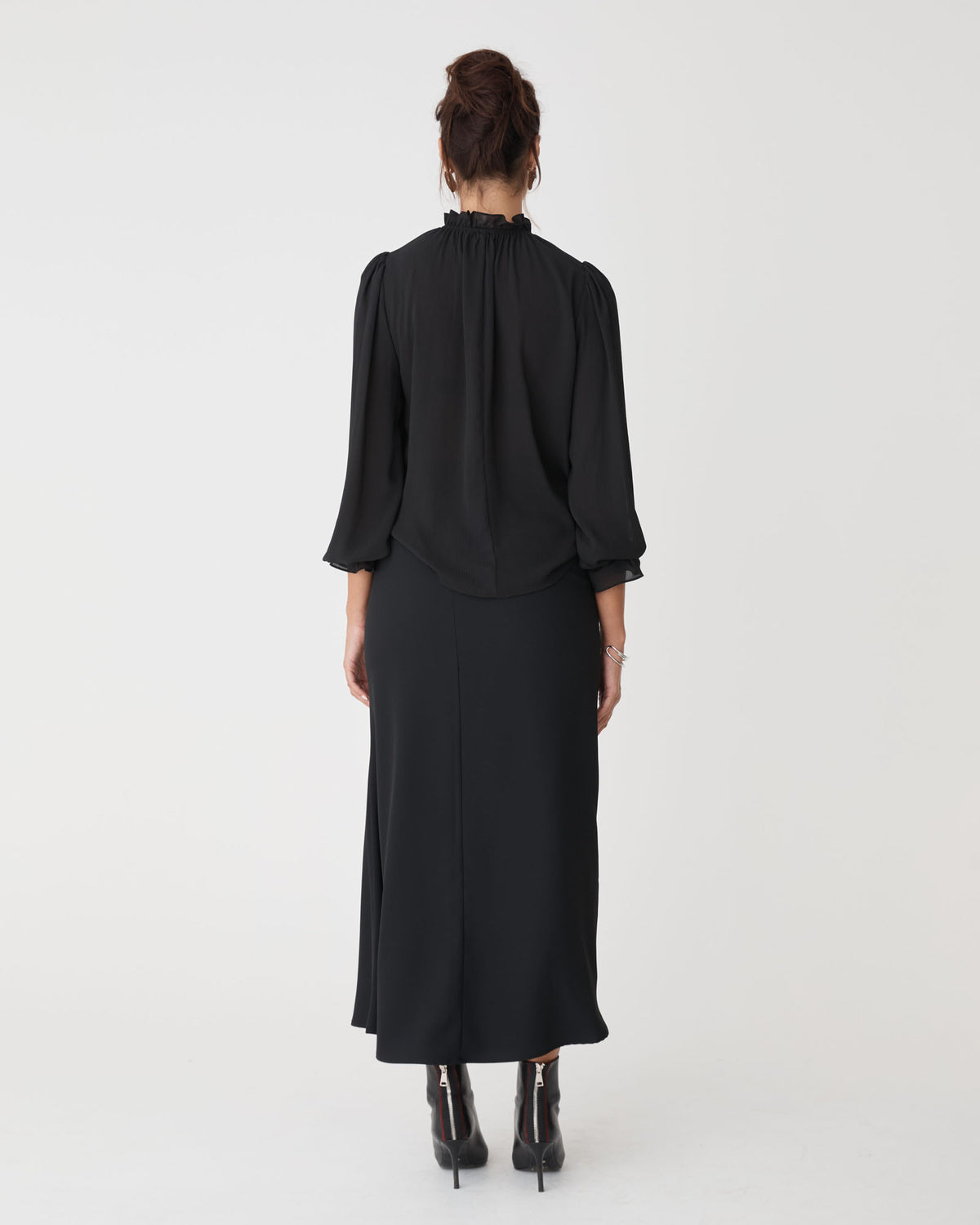 Hailey Frill Neck Blouse in black — back view