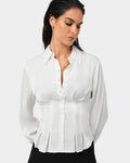 Paige Gathered Shirt in ivory — close-up view