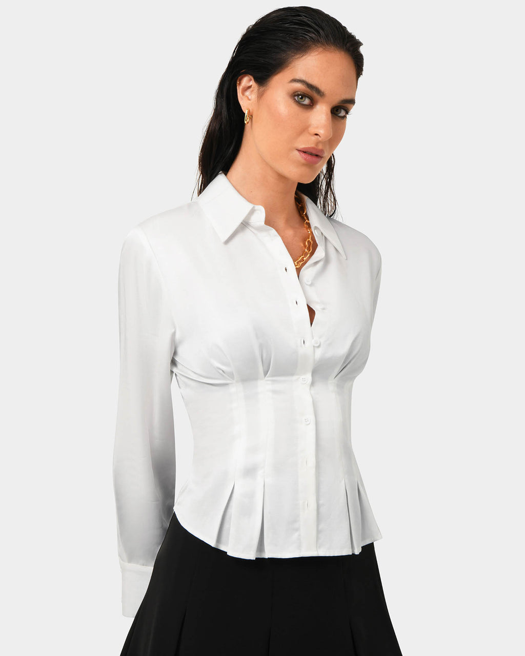 Paige Gathered Shirt in ivory — side view