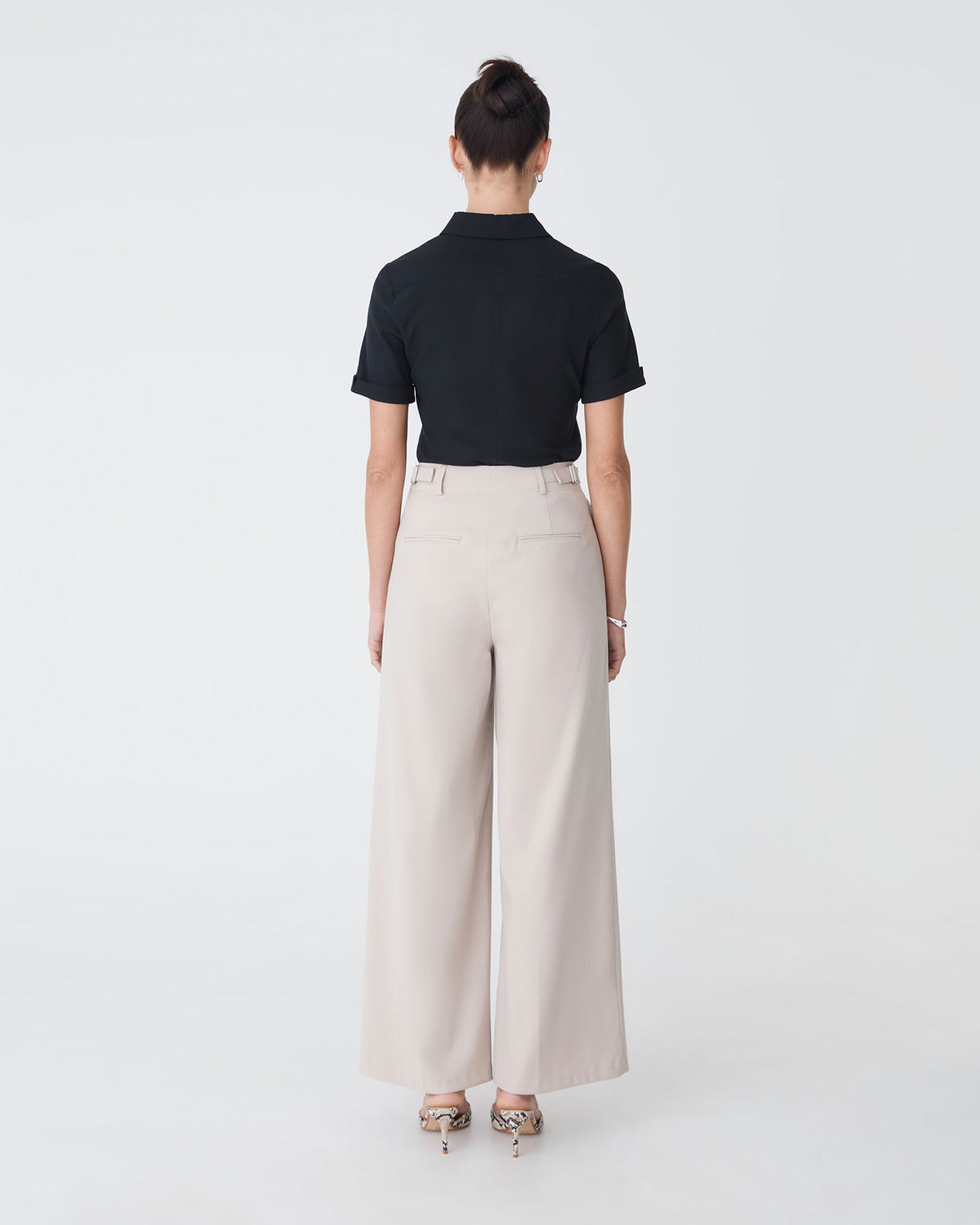 Morgan Short Sleeve Cuff Shirt in black — back view