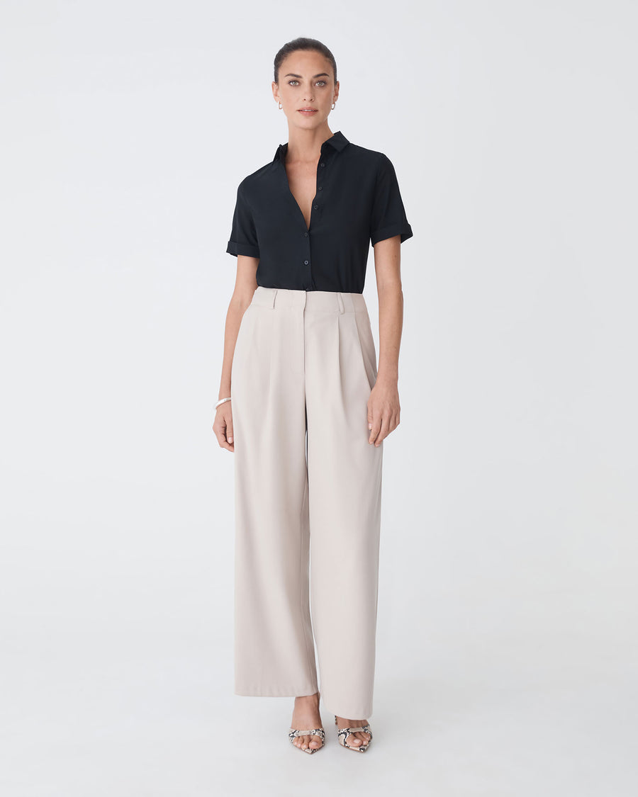Morgan Short Sleeve Cuff Shirt in black — full-length view