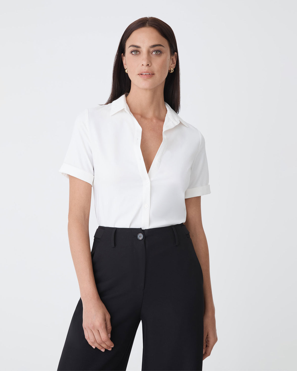 Morgan Short Sleeve Cuff Shirt in ivory — close-up view