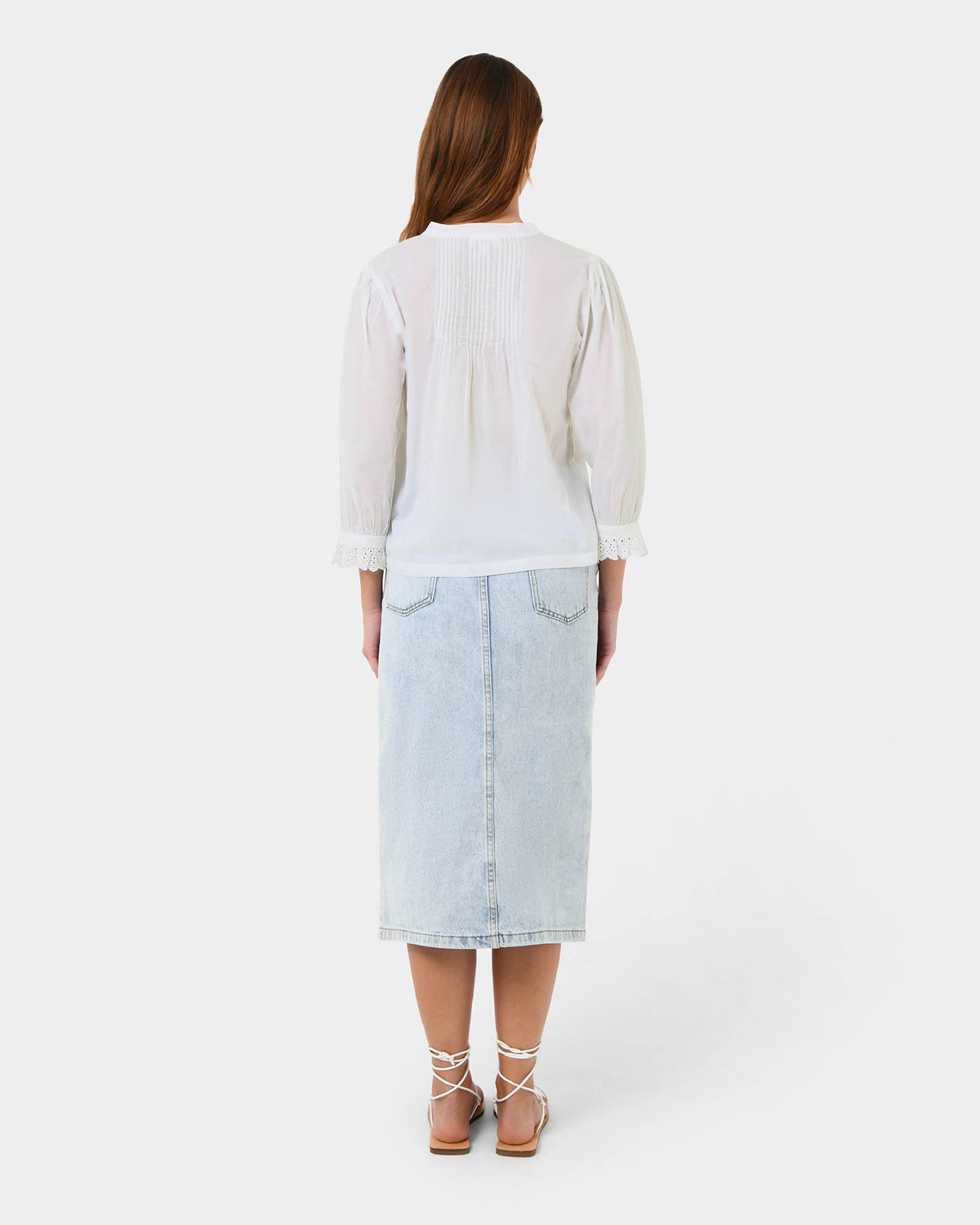 Akira Vneck Embroidery Blouse in ivory — back view