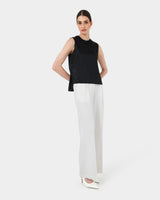 Louisa Round Neck Satin Top in black — full-length view