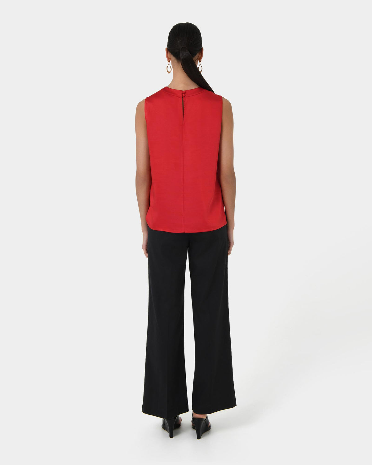Louisa Round Neck Satin Top in red — back view