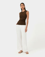 Mia Ruched Jersey Top in chocolate — full-length view