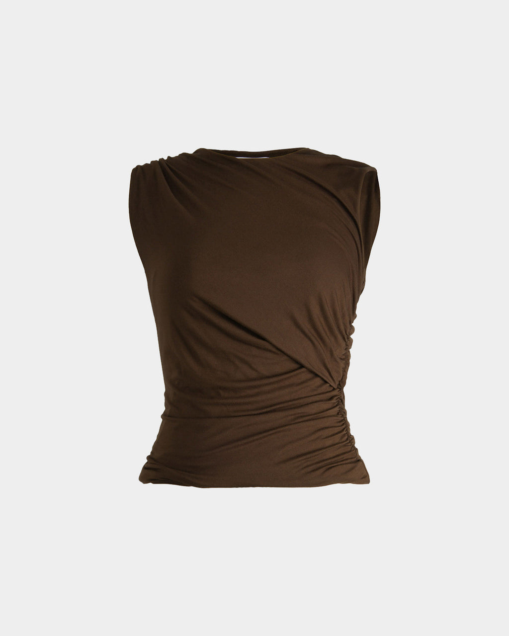 Mia Ruched Jersey Top in chocolate — product-only view