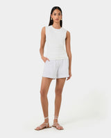 Mia Ruched Jersey Top in ivory — full-length view