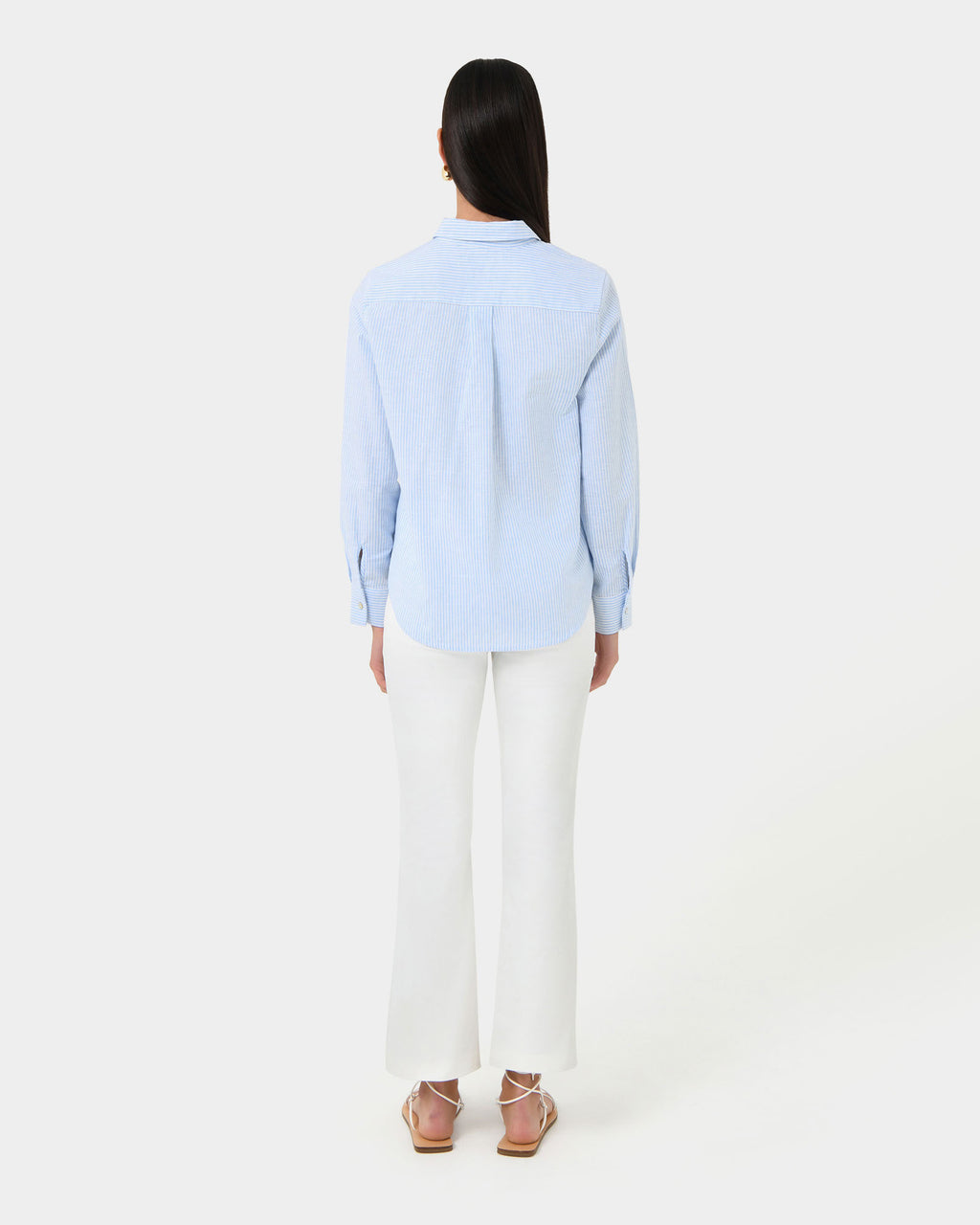 Sam Linen Relaxed Shirt in blue stripe — back view