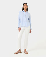 Sam Linen Relaxed Shirt in blue stripe — full-length view