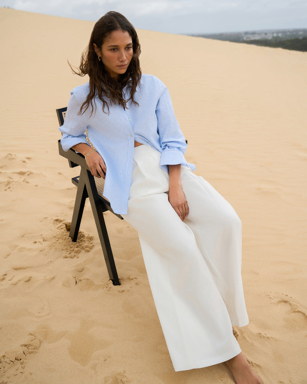 Sam Linen Relaxed Shirt in blue stripe — alternate view