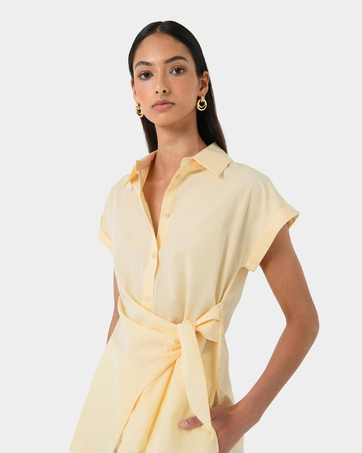 Zalia Tie Button Shirt in butter — view 3