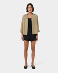 Bella 3/4 Sleeve Shirt in safari beige — full-length view