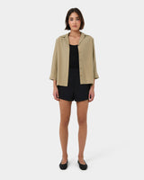 Bella 3/4 Sleeve Shirt in safari beige — full-length view