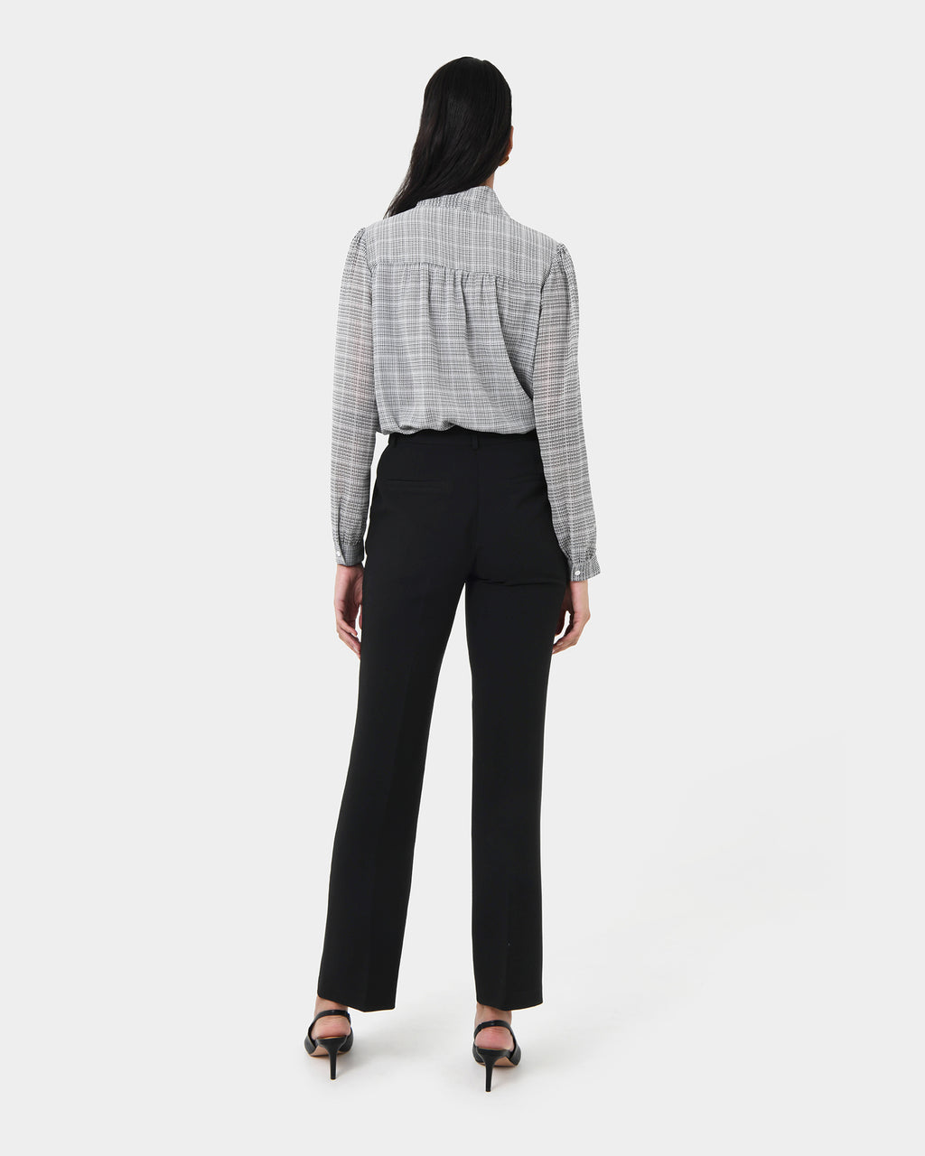 Kara V-Neck Tie Blouse in ivory black — back view