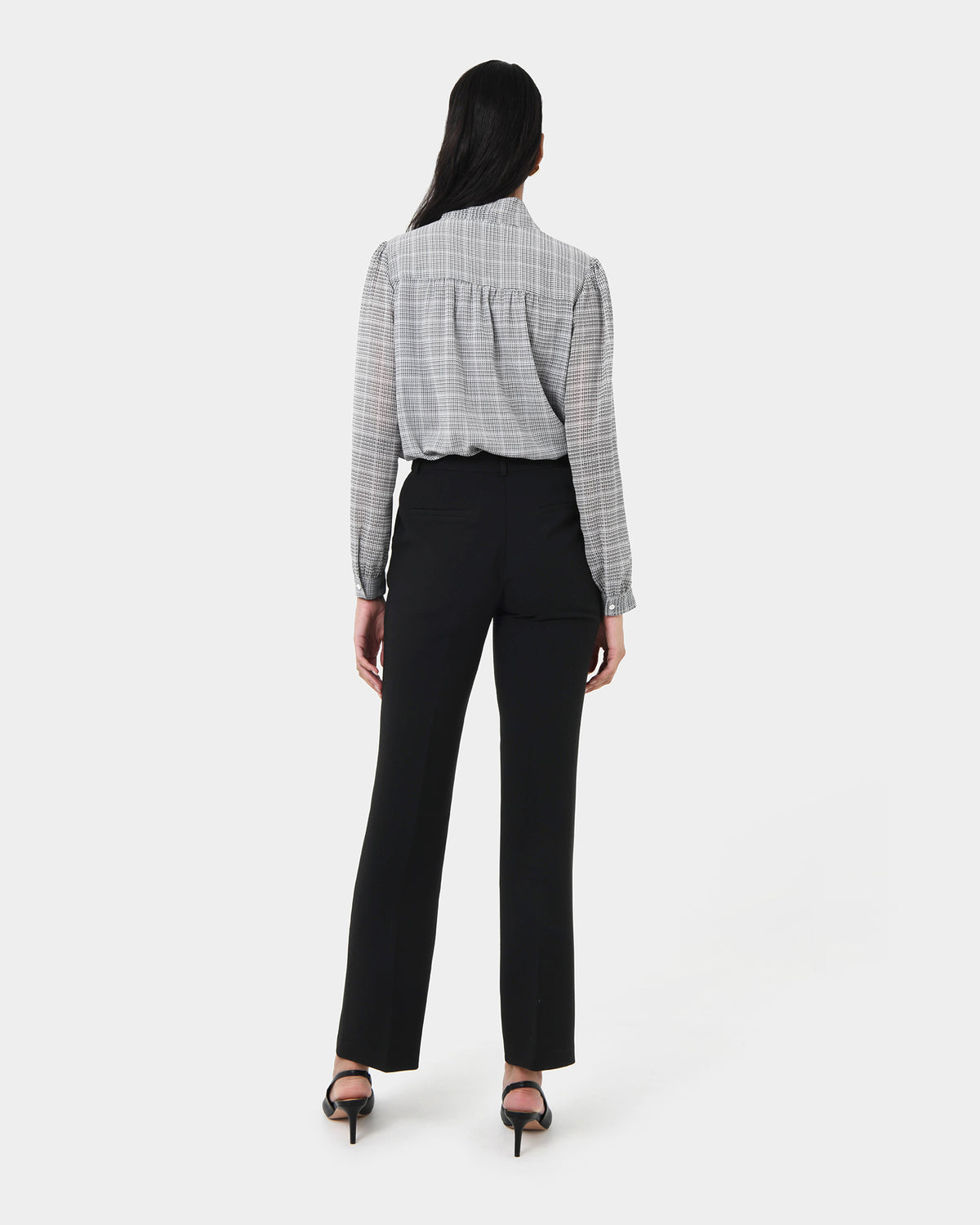 Kara V-Neck Tie Blouse in ivory black — back view