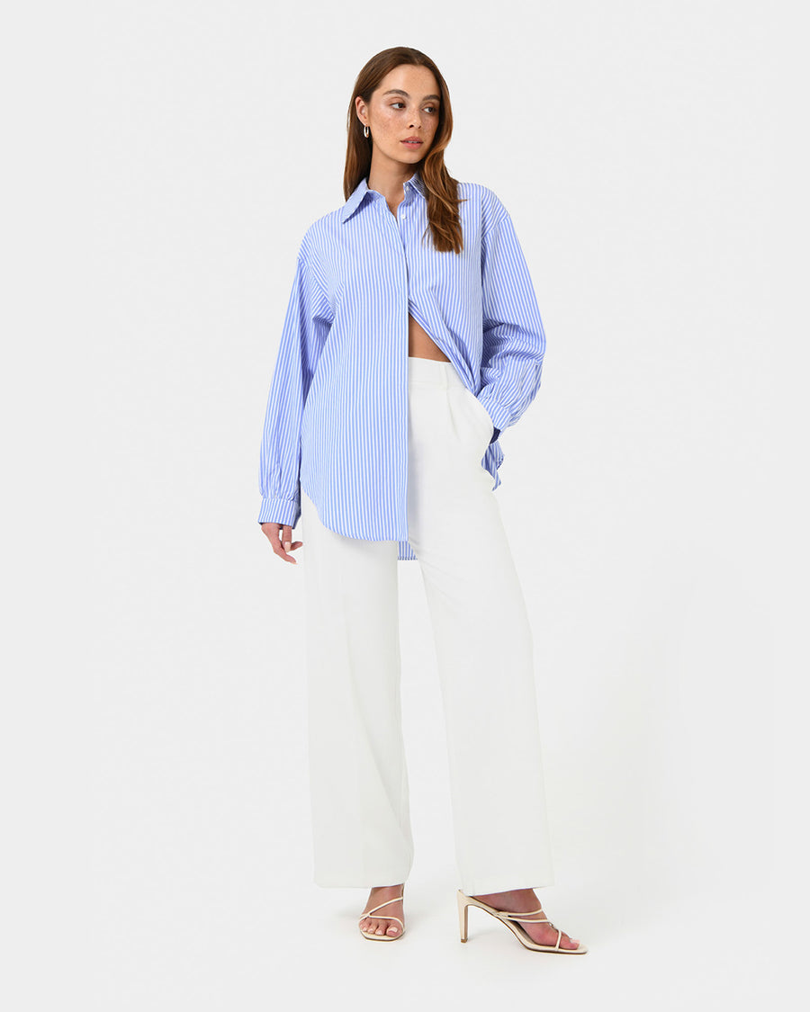 Piper Stripe Shirt in blue ivory — full-length view