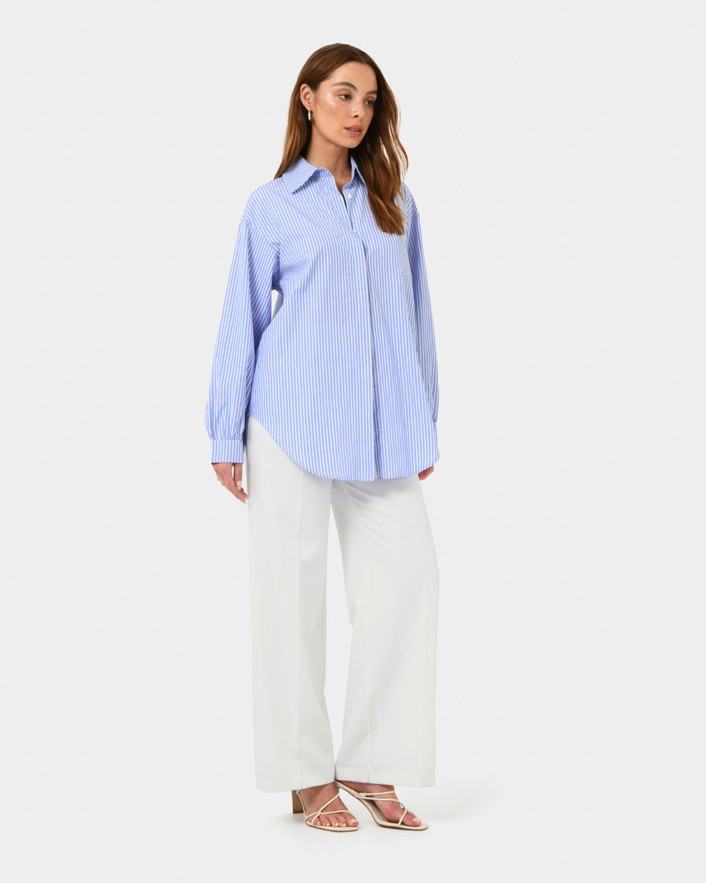 Piper Stripe Shirt in blue ivory — side view