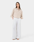 Kyla Crop Pocket Shirt in beige — full-length view