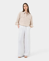 Kyla Crop Pocket Shirt in beige — full-length view