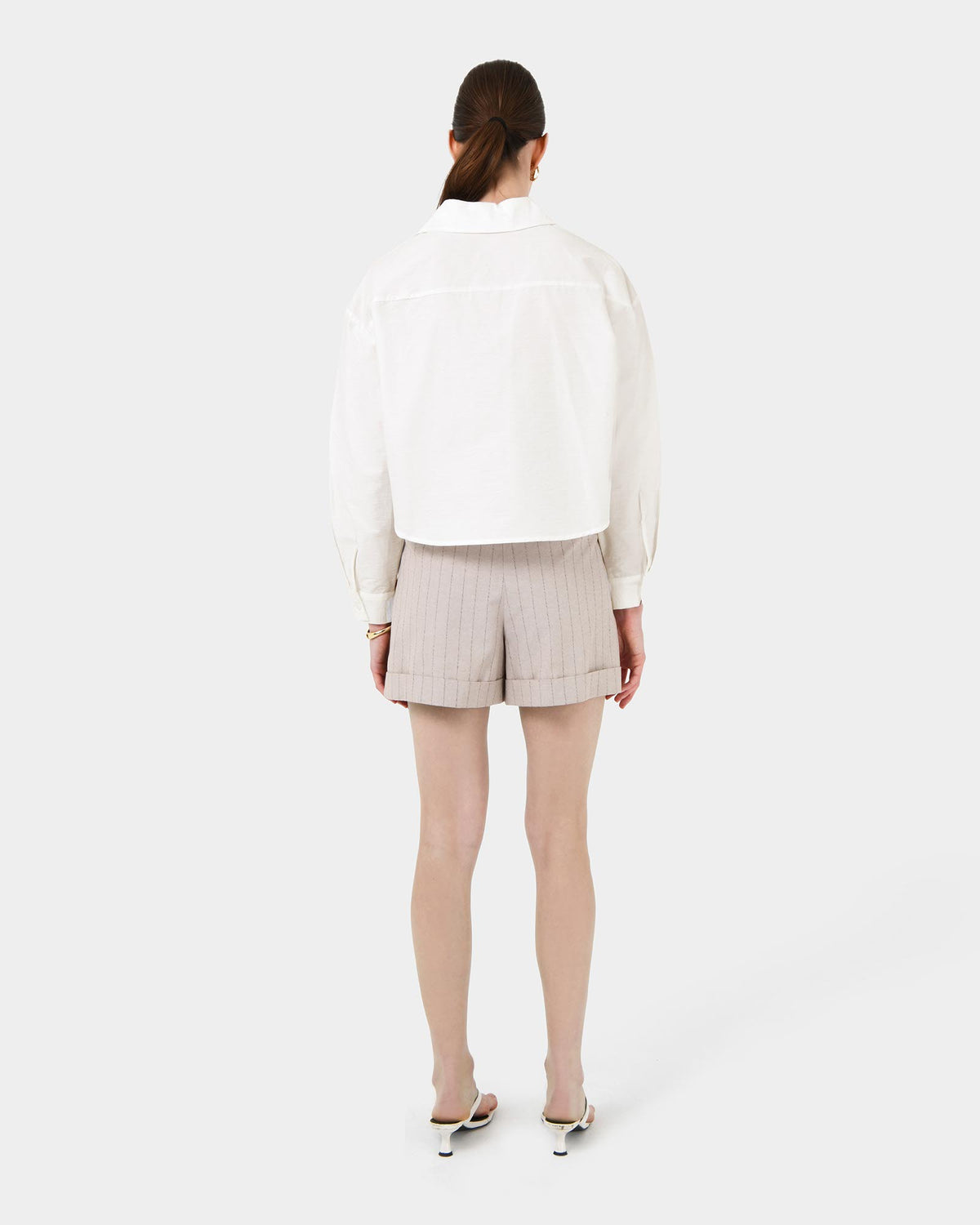 Kyla Crop Pocket Shirt in ivory — back view