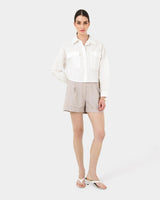 Kyla Crop Pocket Shirt in ivory — full-length view