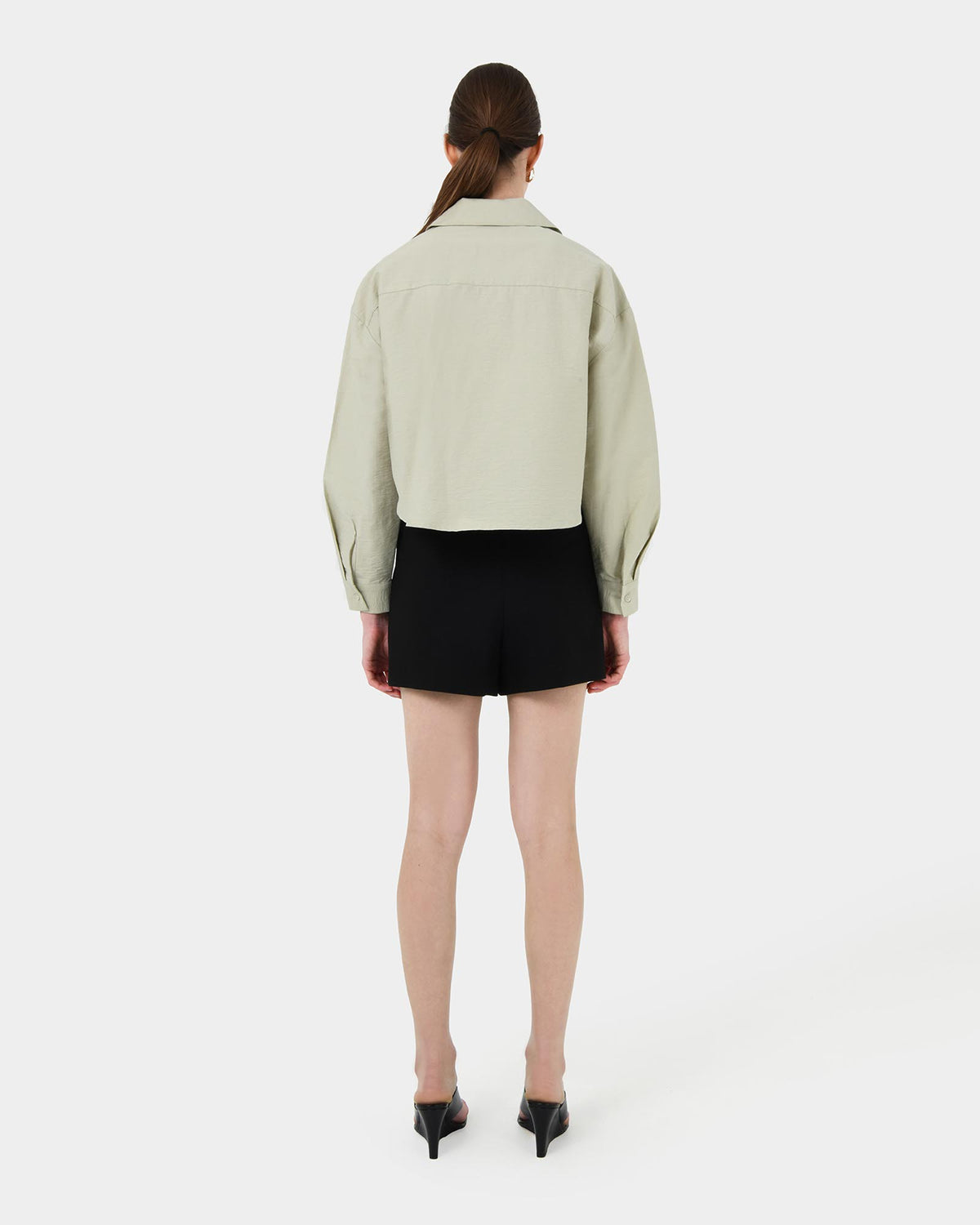 Kyla Crop Pocket Shirt in light khaki — back view