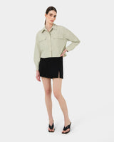 Kyla Crop Pocket Shirt in light khaki — full-length view