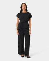 Athena Draped Top in black — full-length view