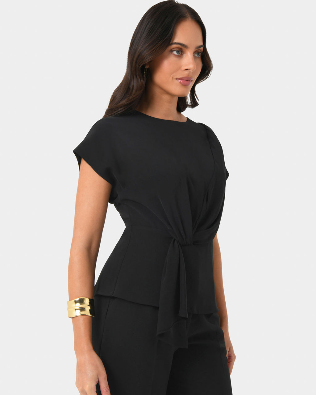 Athena Draped Top in black — side view