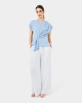 Athena Draped Top in sky blue — full-length view
