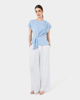 Athena Draped Top in sky blue — full-length view