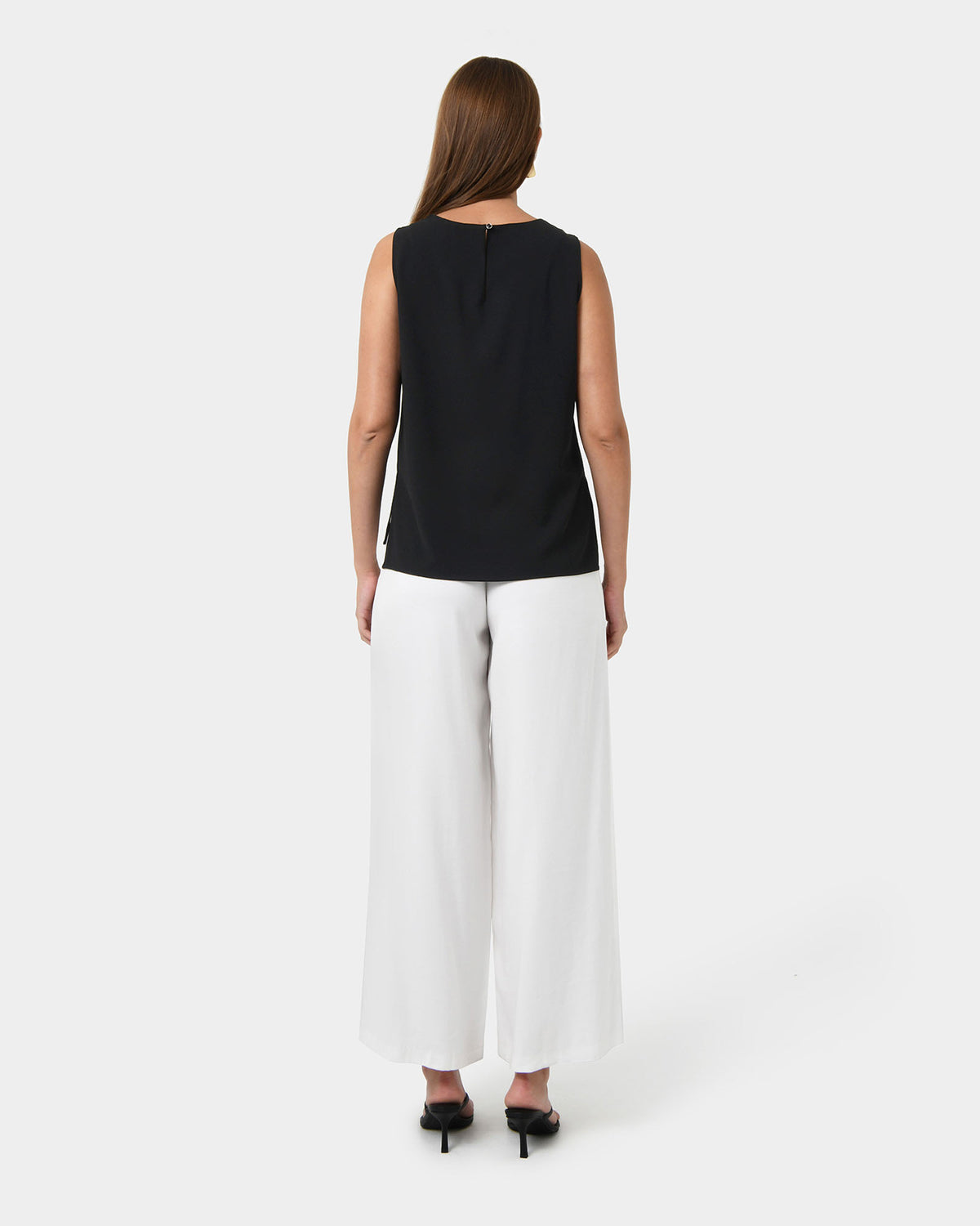 Tess Round Neck Top in black — back view