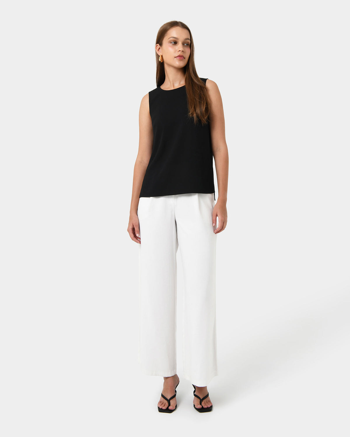 Tess Round Neck Top in black — full-length view