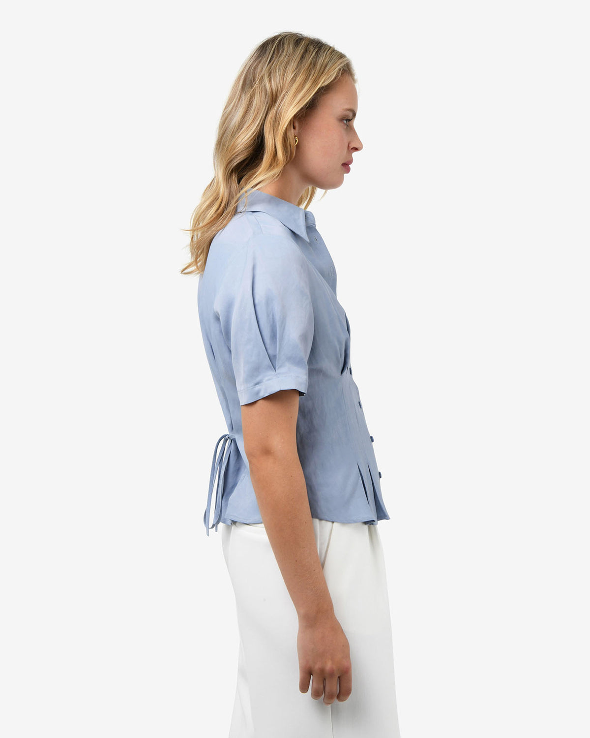 Paige Short Sleeve Blouse in dusk blue — side view 2