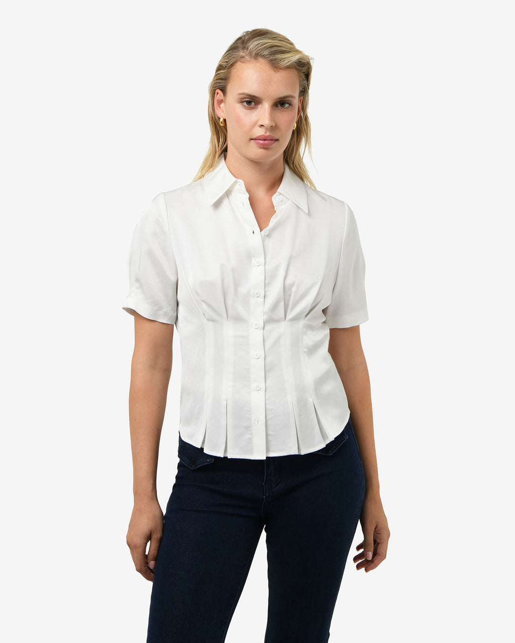 Paige Short Sleeve Blouse in ivory — close-up view