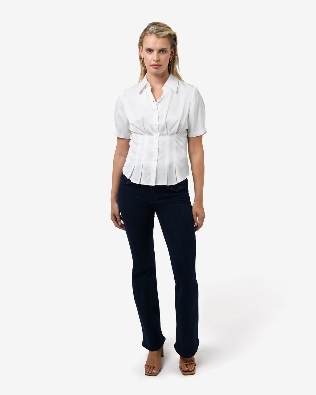 Paige Short Sleeve Blouse in ivory — full-length view